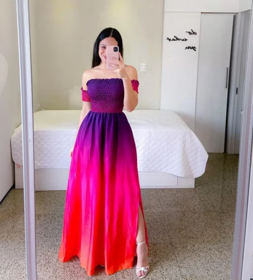 Elegante feminino fora do ombro midi vestido 2024 verão moda vestidos de cintura alta flor impressão manga curta vestidos robe roupas - Imagem 7