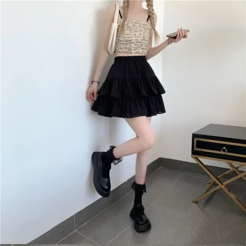 Mini saia de babados brancos para mulheres, cintura elástica, linha A, solta, estilo preppy, fofa, curta, plissada, moda coreana, kawaii - Imagem 19