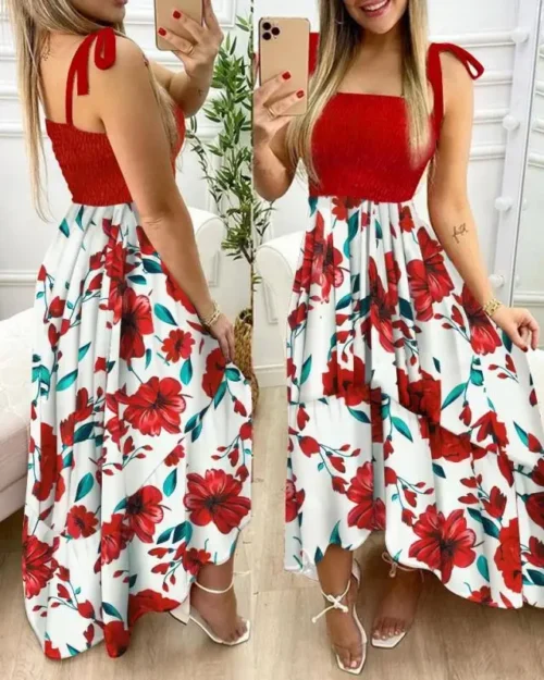 Verão sexy cinta de espaguete floral impressão maxi vestido para as mulheres 2024 casual elegante peito envoltório longo mulher praia vestido férias - Imagem 13