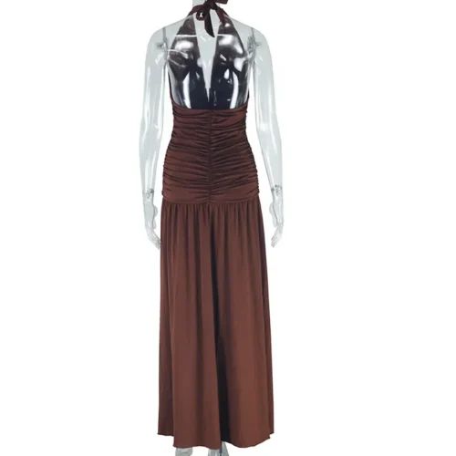 Laxsesu profundo decote em v halter vestido mulher verão babados splits sem costas elegante retalhos sólido festa coquette sexy vestidos - Imagem 13