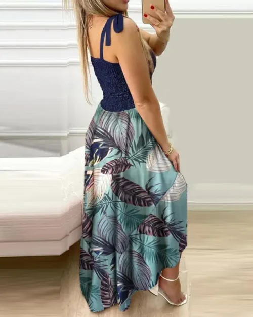 Verão sexy cinta de espaguete floral impressão maxi vestido para as mulheres 2024 casual elegante peito envoltório longo mulher praia vestido férias - Imagem 20