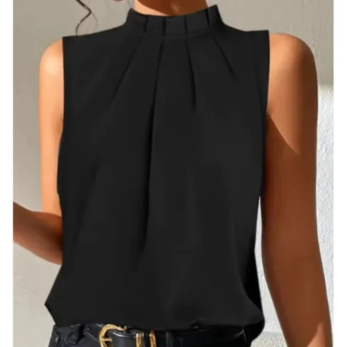 Blusa feminina de manga curta, blusa casual de escritório preta para senhoras, camisa da moda, verão - Imagem 3