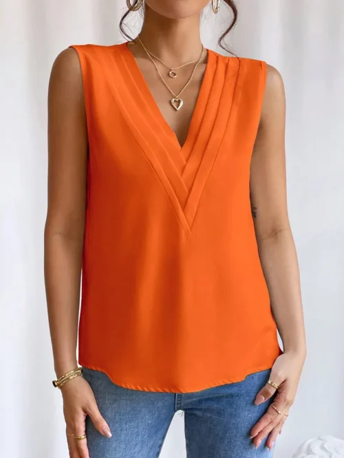 Sólido casual solto sem mangas blusas para mulheres moda verão camisas e blusas de grandes dimensões elegantes jovens femininos topos - Imagem 39