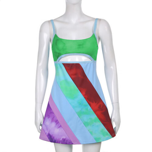 Y2k feminino suspender a linha vestido de verão sem mangas contraste cor u pescoço recorte curto bodycon vestido harajuku vestido de verão 2022 novo - Imagem 10