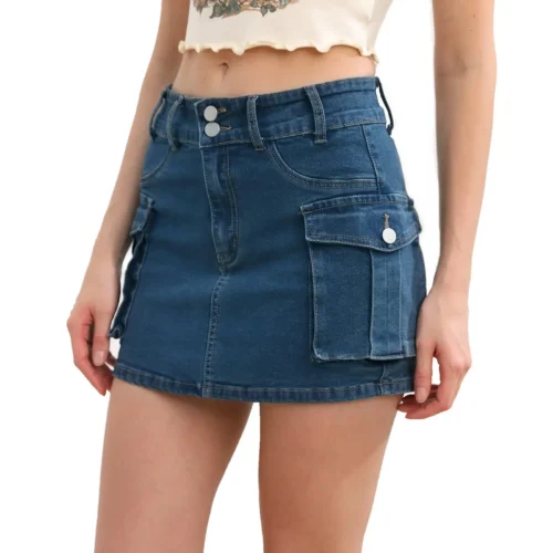 Saia jeans de cintura baixa feminina com bolsos, mini vestido emendado, ajuste justo, envoltório sexy, nádegas, monocromático, rua alta, monocromático, 2021 - Imagem 4