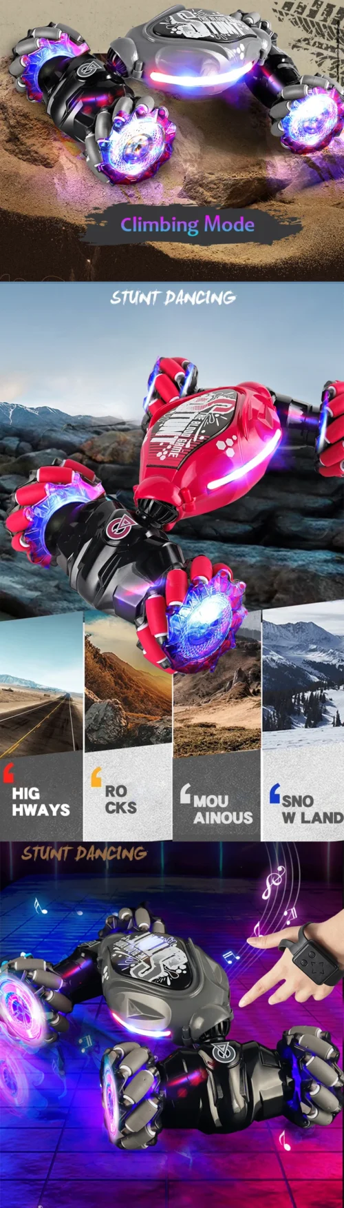 Carro de deriva 4WD RC com luzes LED de música 2.4G Gesto Rádio Controle Remoto Spray Stunt Car 360 °   Presentes de brinquedos de carro de escalada giratório - Imagem 14