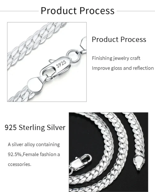 Urmylady 925 prata esterlina 2 peças 6mm corrente lateral completa colar pulseira para mulheres homens moda conjuntos de jóias presente de casamento - Imagem 11