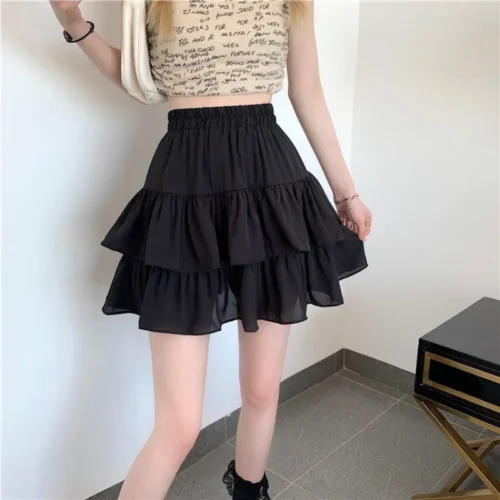 Mini saia de babados brancos para mulheres, cintura elástica, linha A, solta, estilo preppy, fofa, curta, plissada, moda coreana, kawaii - Imagem 13