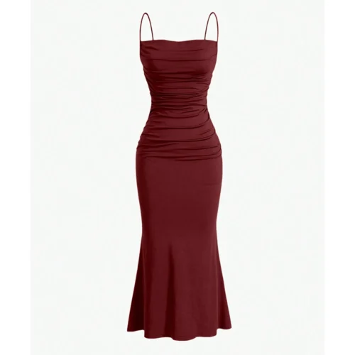 Mia Muse Vestidos femininos para todas as estações, elegantes, justos, alça espaguete, bainha sereia, maxi vestidos de festa da moda