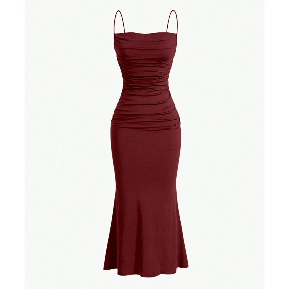Mia Muse Vestidos femininos para todas as estações, elegantes, justos, alça espaguete, bainha sereia, maxi vestidos de festa da moda