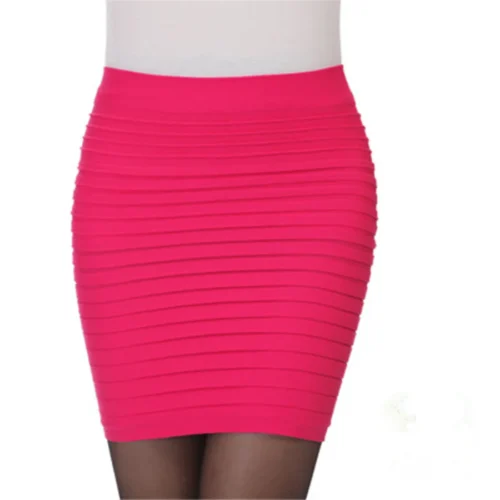 Verão feminino saia de cintura alta cor sólida elástica saia plissada para senhora do escritório drapeado magro mini saia sexy senhora lápis saias - Imagem 6