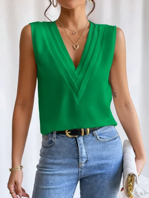 Sólido casual solto sem mangas blusas para mulheres moda verão camisas e blusas de grandes dimensões elegantes jovens femininos topos - Imagem 13