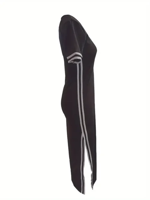 Vestidos femininos verão 2024 elegante emagrecimento sexy rosa impresso lado listrado divisão cintura alta manga curta casual midi vestidos longos - Imagem 6