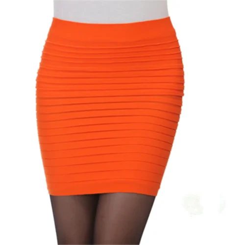 Verão feminino saia de cintura alta cor sólida elástica saia plissada para senhora do escritório drapeado magro mini saia sexy senhora lápis saias - Imagem 14