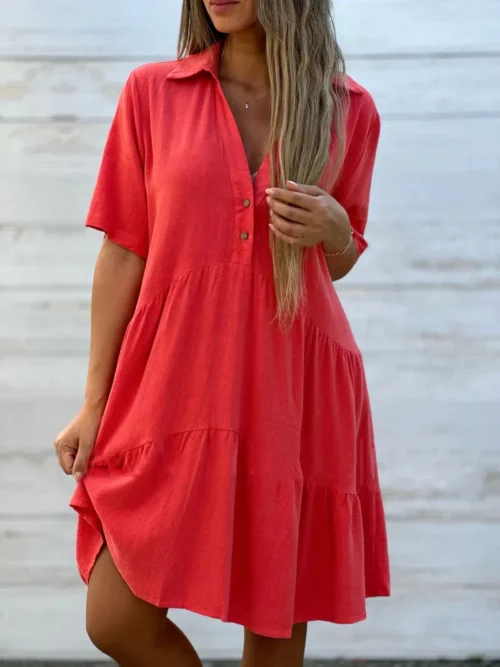 Moda manga curta branco algodão linho vestido feminino 2024 verão solto casual botões vestidos confortáveis para mulher robe femme - Imagem 11