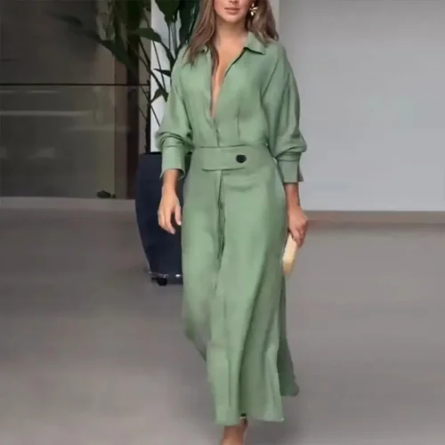 Vestido feminino 2024 outono nova moda elegante manga longa lazer tempo cor sólida decote em v sexy senhoras camisa vestidos mschuh S-3XL - Imagem 14