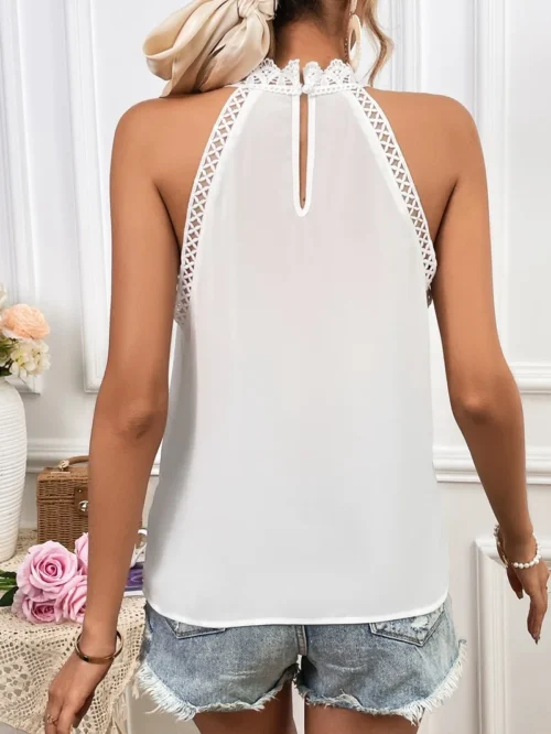 Elegante sem mangas camisa feminina 2025 verão rosa moda oco estilo renda regata para mulheres topos bloues camisas de mulher xxl - Imagem 13