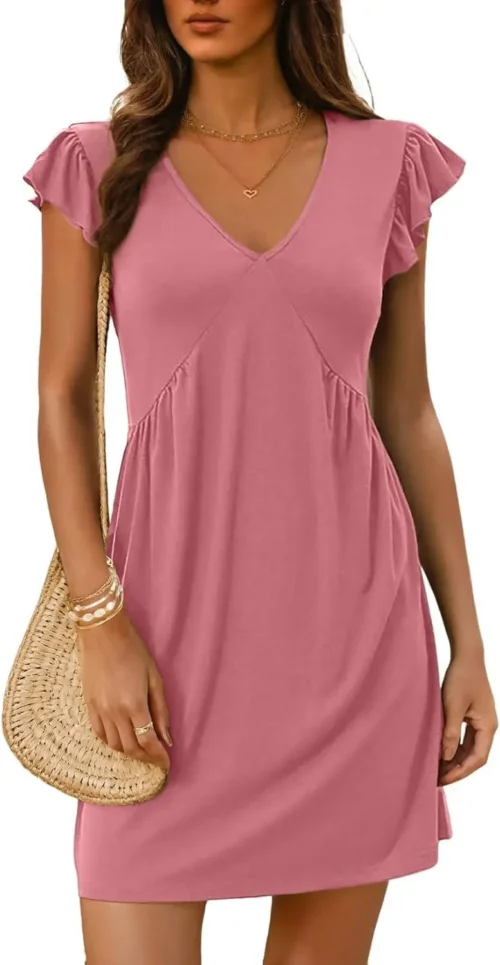 Feminino elegante manga voadora com decote em v mini vestido férias 2025 verão roupas femininas plissado vestidos de manga curta streetwear - Imagem 7