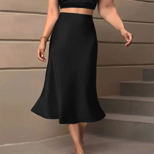 Y. KUKU saia midi feminina novo cetim brilhante saias de cintura alta marca casual moda vintage verão chique feminino faldas saia - Imagem 14