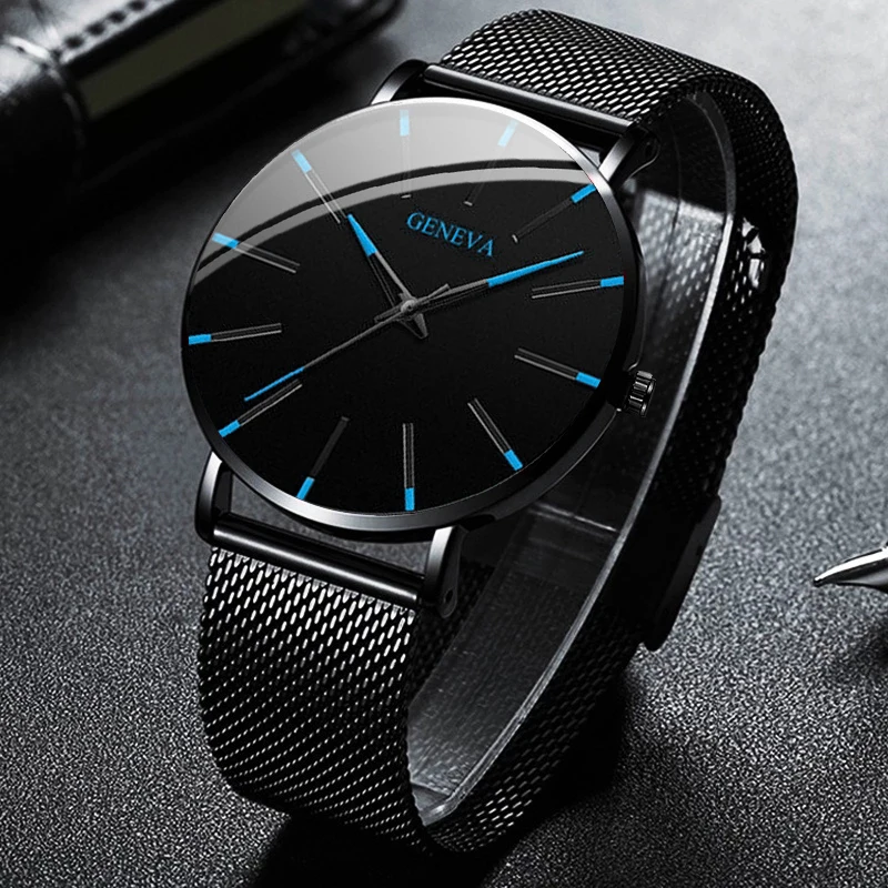 Moda ultra-fino masculino relógios de negócios banda de malha de aço relógio de quartzo masculino relogio masculino