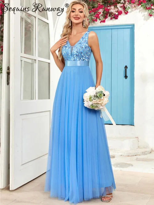 Vestido de festa para as mulheres elegante, sem costas maxi lantejoulas vestido de verão - Imagem 5