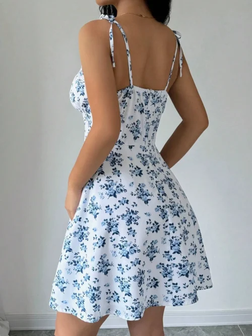 Vestido curto de praia com alça espaguete floral de verão feminino, mini vestido feminino, roupas femininas, vestidos vermelhos, vestido, novo vestido 2025 - Imagem 9