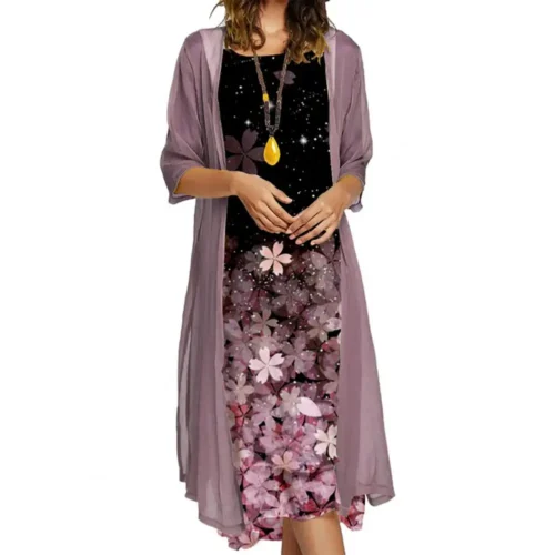 Feminino 1 conjunto elegante vintage em torno do pescoço vestido de duas peças senhoras vestido conjunto floral impressão para festa - Imagem 10