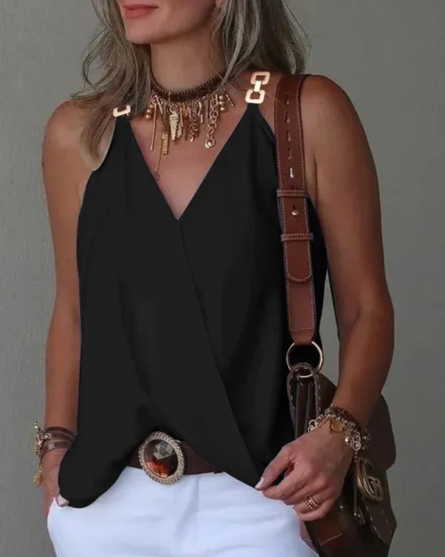 2024 verão com decote em v fivela de metal listrado impresso regata para mulher solta sem mangas pulôver blusa femme blusas mujer - Imagem 21