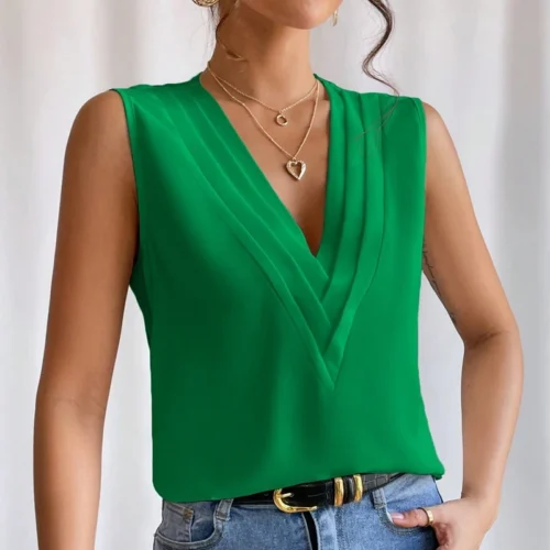 Sólido casual solto sem mangas blusas para mulheres moda verão camisas e blusas de grandes dimensões elegantes jovens femininos topos - Imagem 4