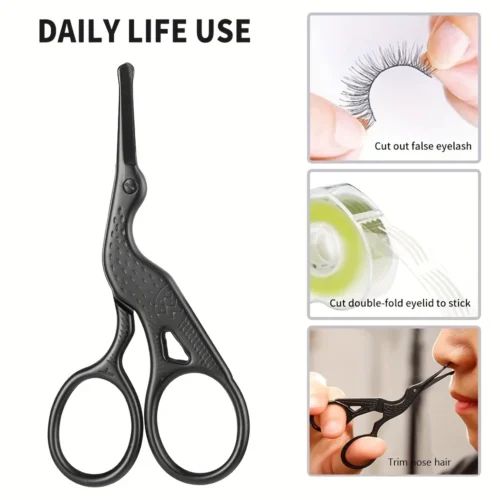 Cabeça redonda de aço inoxidável nariz tesoura cabelo tipo cegonha beleza tesoura para sobrancelhas nariz cabelo barba orelha cabelo sobrancelha tesoura - Imagem 4