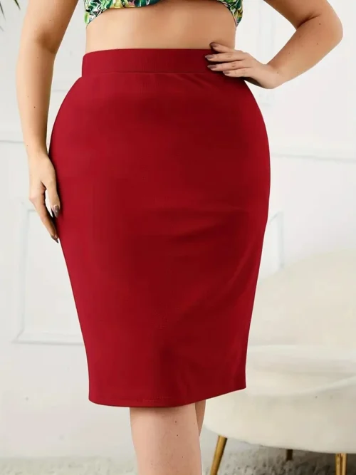 2024 verão plus size sólido saia fina, casual saia de fenda de cintura alta, roupas femininas plus size - Imagem 18