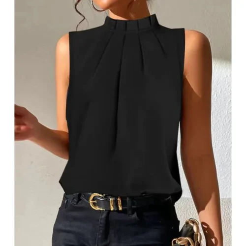 Blusa feminina de manga curta, blusa casual de escritório preta para senhoras, camisa da moda, verão - Imagem 4