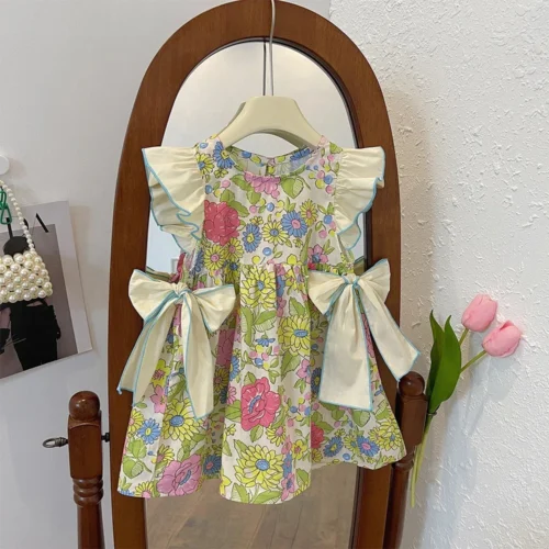 Urso líder rosa xadrez arco vestido elegante lolita criança grandes meninas midi vestido crianças vestidos adolescentes festa princesa vestido de verão - Imagem 14
