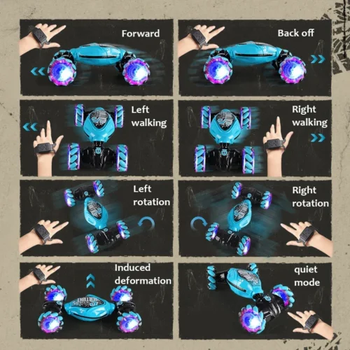 Carro de deriva 4WD RC com luzes LED de música 2.4G Gesto Rádio Controle Remoto Spray Stunt Car 360 °   Presentes de brinquedos de carro de escalada giratório - Imagem 6