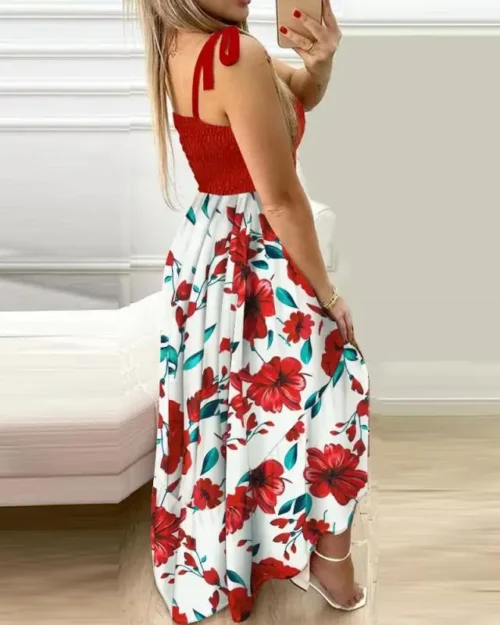 Verão sexy cinta de espaguete floral impressão maxi vestido para as mulheres 2024 casual elegante peito envoltório longo mulher praia vestido férias - Imagem 14