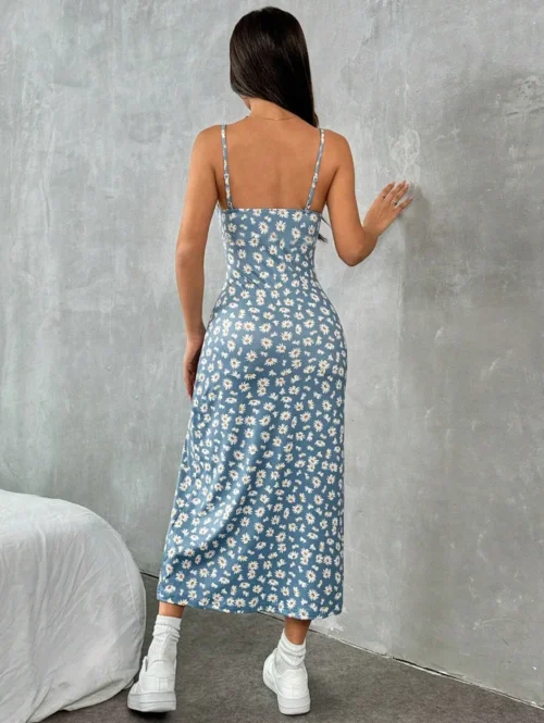 Outono 2025 vestido longo sem alças envoltório no peito fenda alta margarida estampa leopardo envoltório em torno da saia vestido maxi - Imagem 5