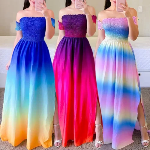 Elegante feminino fora do ombro midi vestido 2024 verão moda vestidos de cintura alta flor impressão manga curta vestidos robe roupas - Imagem 6