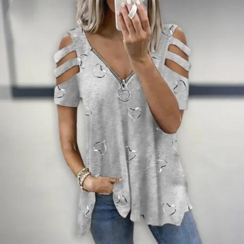 Mulheres verão topo com decote em v baixo corte oco para fora manga curta camiseta combinar calças soltas plus size blusa feminina roupas femininas - Imagem 17