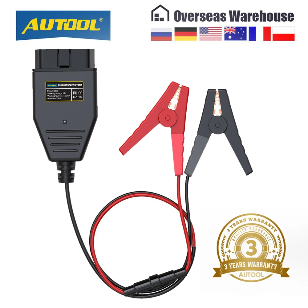 AUTOOL-Car OBD2 ECU Connector, Battery Saver, Auto ECU, Memory Saver, automotivo, OBD 2, tomada elétrica de emergência, carro Fuel Save, BT30