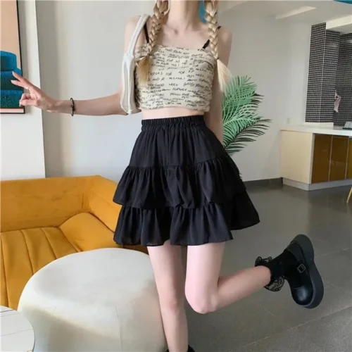 Mini saia de babados brancos para mulheres, cintura elástica, linha A, solta, estilo preppy, fofa, curta, plissada, moda coreana, kawaii - Imagem 15