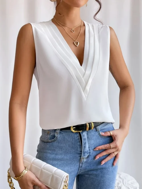Sólido casual solto sem mangas blusas para mulheres moda verão camisas e blusas de grandes dimensões elegantes jovens femininos topos - Imagem 20