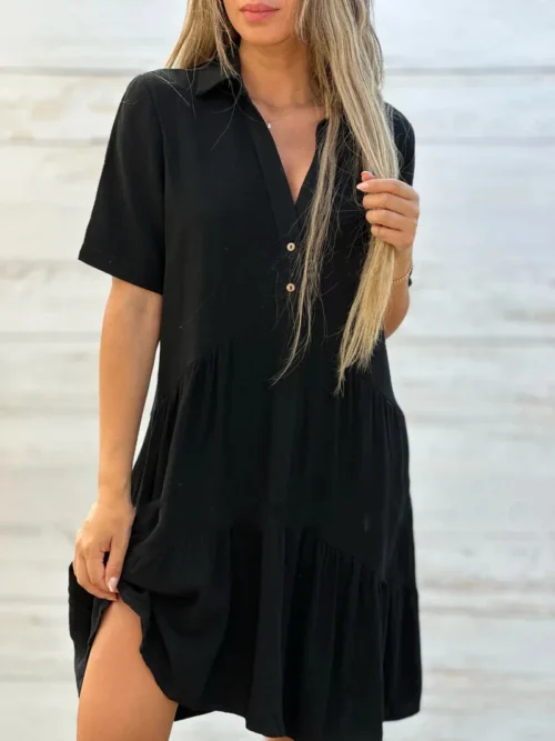 Moda manga curta branco algodão linho vestido feminino 2024 verão solto casual botões vestidos confortáveis para mulher robe femme - Imagem 12