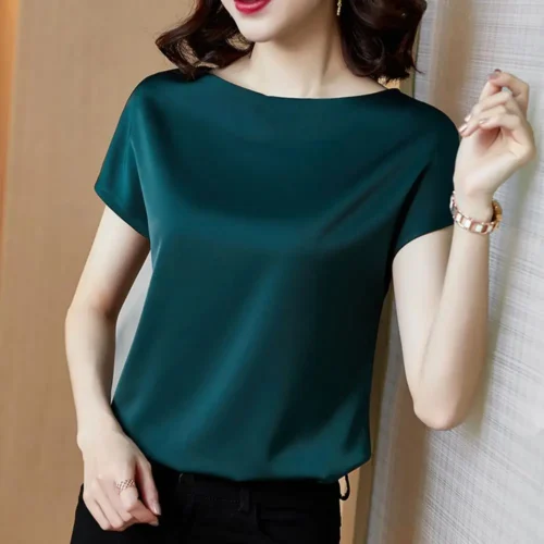 O pescoço senhora camiseta blusa primavera feminina casual cor sólida manga curta blusas camisas soltas pulôver túnica blusas roupas femininas - Imagem 21