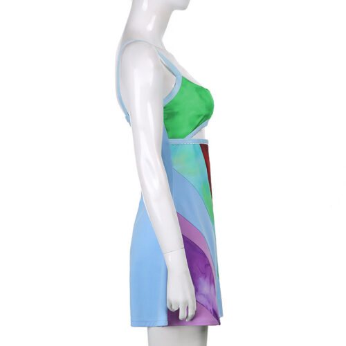 Y2k feminino suspender a linha vestido de verão sem mangas contraste cor u pescoço recorte curto bodycon vestido harajuku vestido de verão 2022 novo - Imagem 11