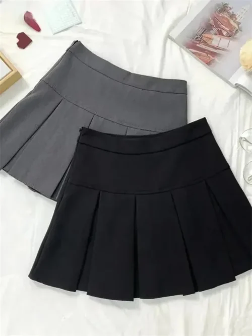 Vintage cinza saia plissada feminina kawaii cintura alta mini saias coreano moda uniforme escolar harajuku streetwear primavera - Imagem 12