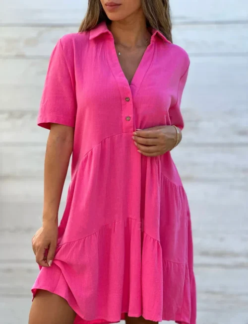 Moda manga curta branco algodão linho vestido feminino 2024 verão solto casual botões vestidos confortáveis para mulher robe femme - Imagem 13