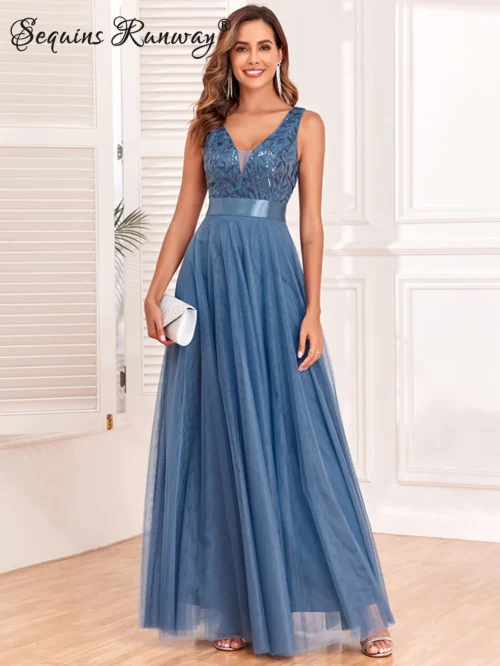 Vestido de festa para as mulheres elegante, sem costas maxi lantejoulas vestido de verão - Imagem 7