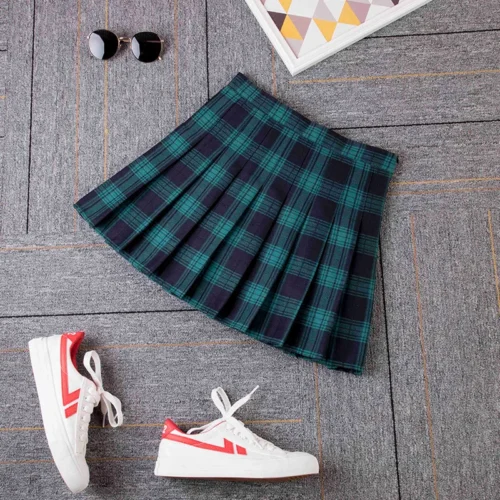 Saia xadrez plissada de cintura alta feminina, linha A, vermelha, coreana, Harajuku, primavera e outono, nova, 2023 - Imagem 6