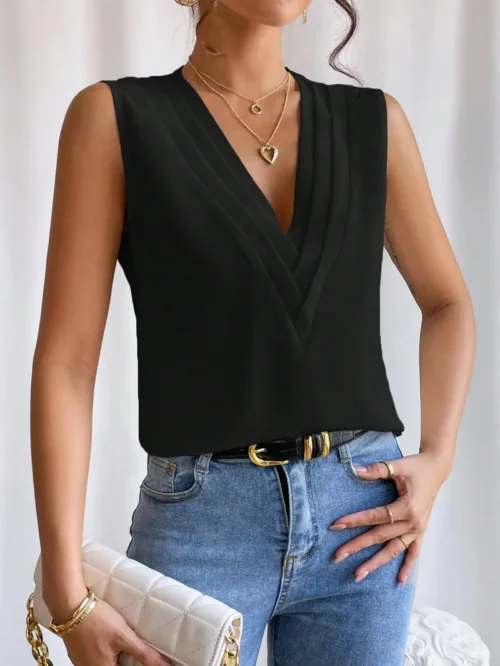 Sólido casual solto sem mangas blusas para mulheres moda verão camisas e blusas de grandes dimensões elegantes jovens femininos topos - Imagem 6