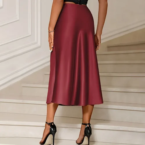 Y. KUKU saia midi feminina novo cetim brilhante saias de cintura alta marca casual moda vintage verão chique feminino faldas saia - Imagem 6